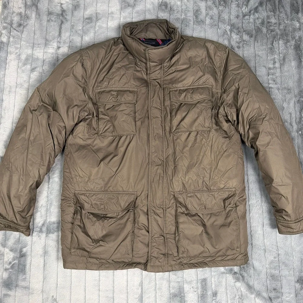 Tommy Hilfiger Mens XXL Down Filled Field Jacket Olive Brown Puffer Utility Coat